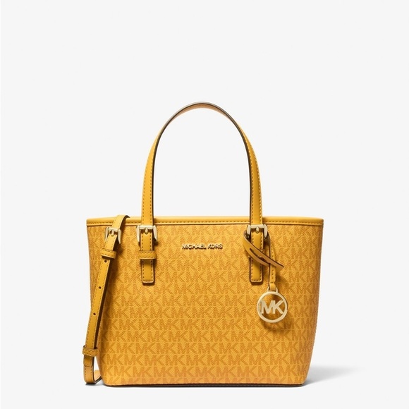 Michael Kors Jet Set Travel XS Convertible Tote Bag Crossbody Strap Golden Rod - Picture 4 of 7